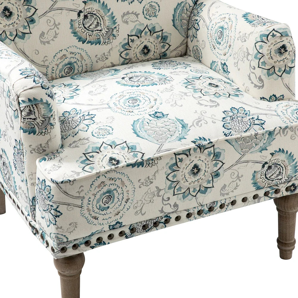 Geltrude Traditonal Floral Fabric Design Upholstered Accent Armchair with Turned Legs