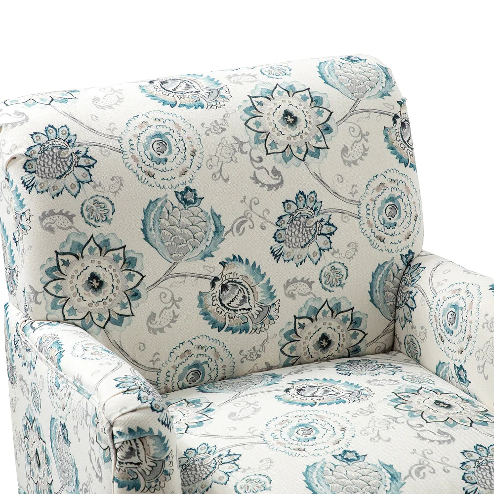 Geltrude Traditonal Floral Fabric Design Upholstered Accent Armchair with Turned Legs