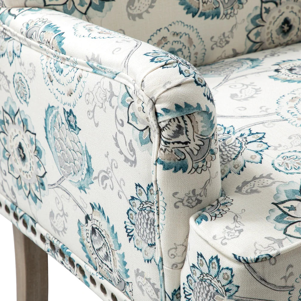 Geltrude Traditonal Floral Fabric Design Upholstered Accent Armchair with Turned Legs