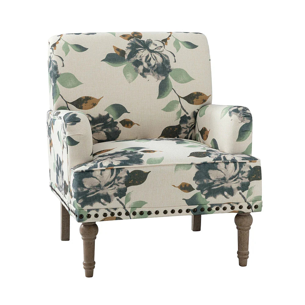 Geltrude Traditonal Floral Fabric Design Upholstered Accent Armchair with Turned Legs