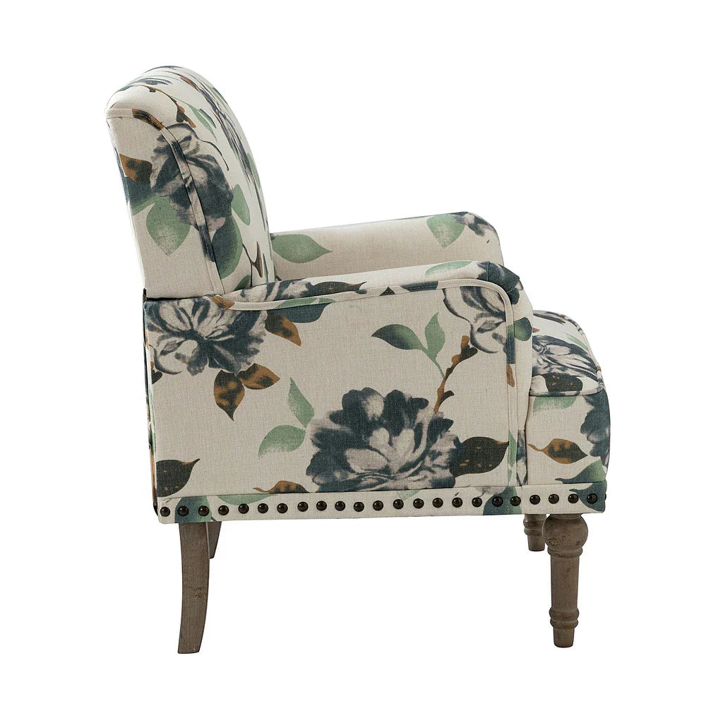 Geltrude Traditonal Floral Fabric Design Upholstered Accent Armchair with Turned Legs