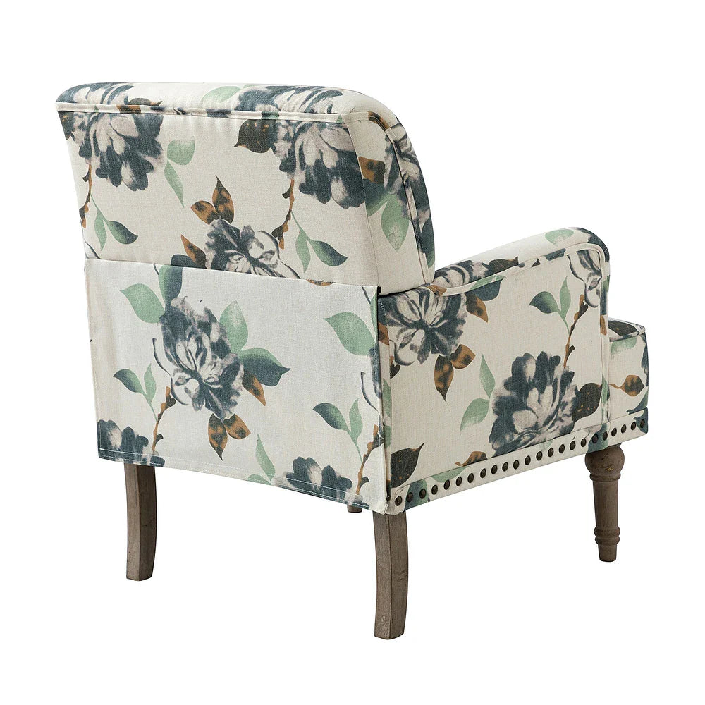 Geltrude Traditonal Floral Fabric Design Upholstered Accent Armchair with Turned Legs