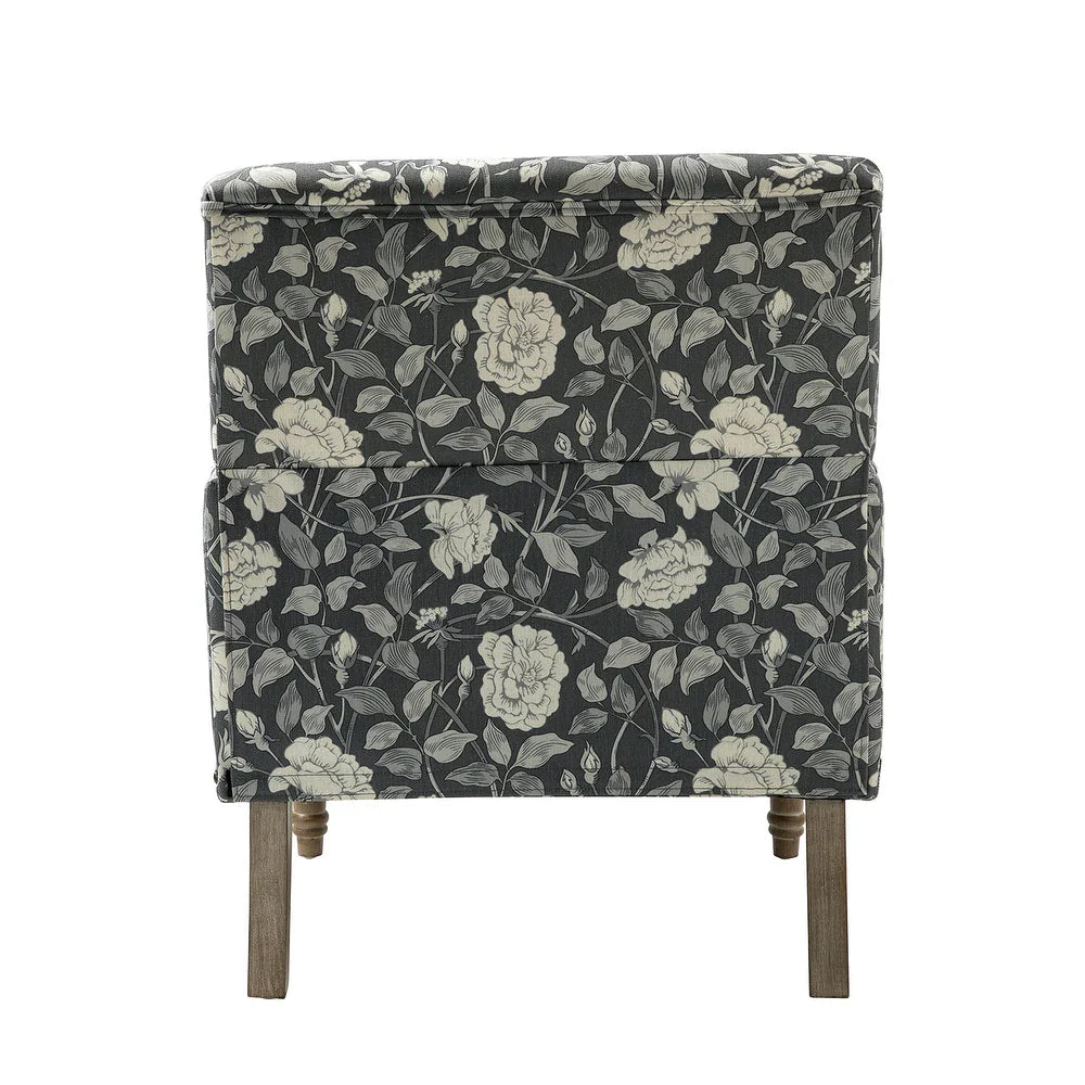 Geltrude Traditonal Floral Fabric Design Upholstered Accent Armchair with Turned Legs