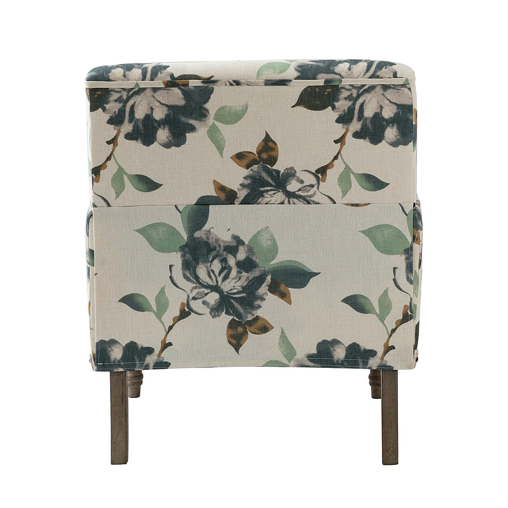 Geltrude Traditonal Floral Fabric Design Upholstered Accent Armchair with Turned Legs