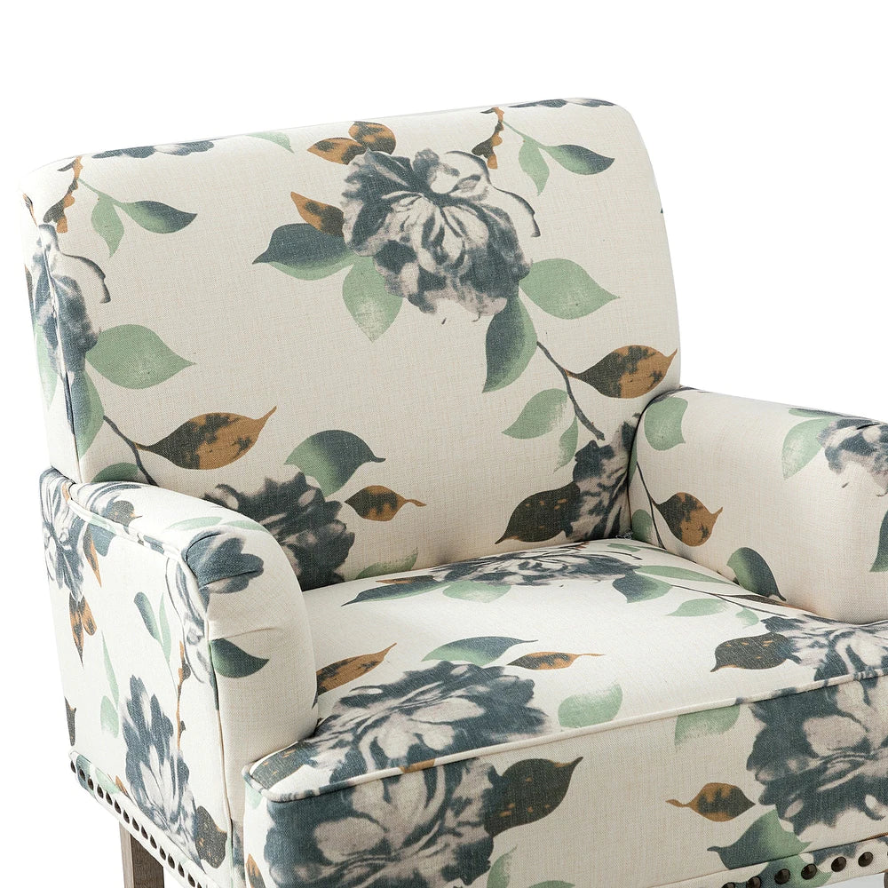 Geltrude Traditonal Floral Fabric Design Upholstered Accent Armchair with Turned Legs