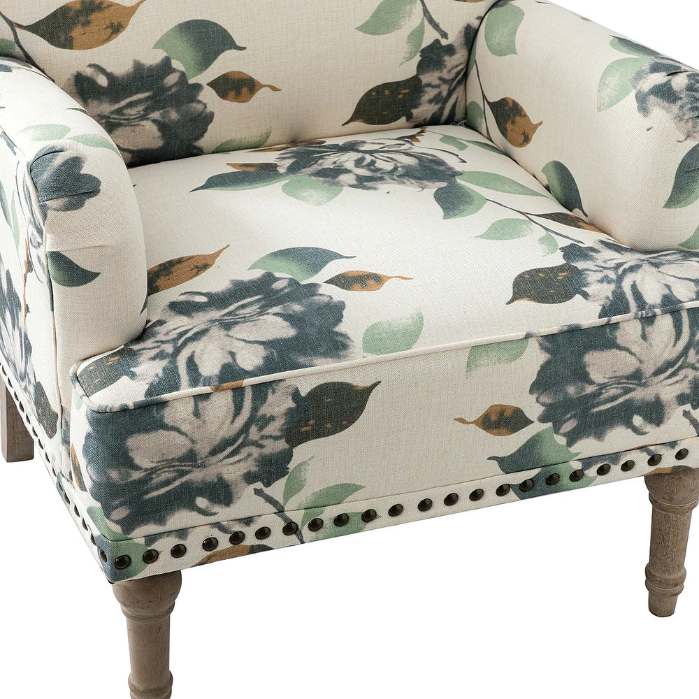 Geltrude Traditonal Floral Fabric Design Upholstered Accent Armchair with Turned Legs