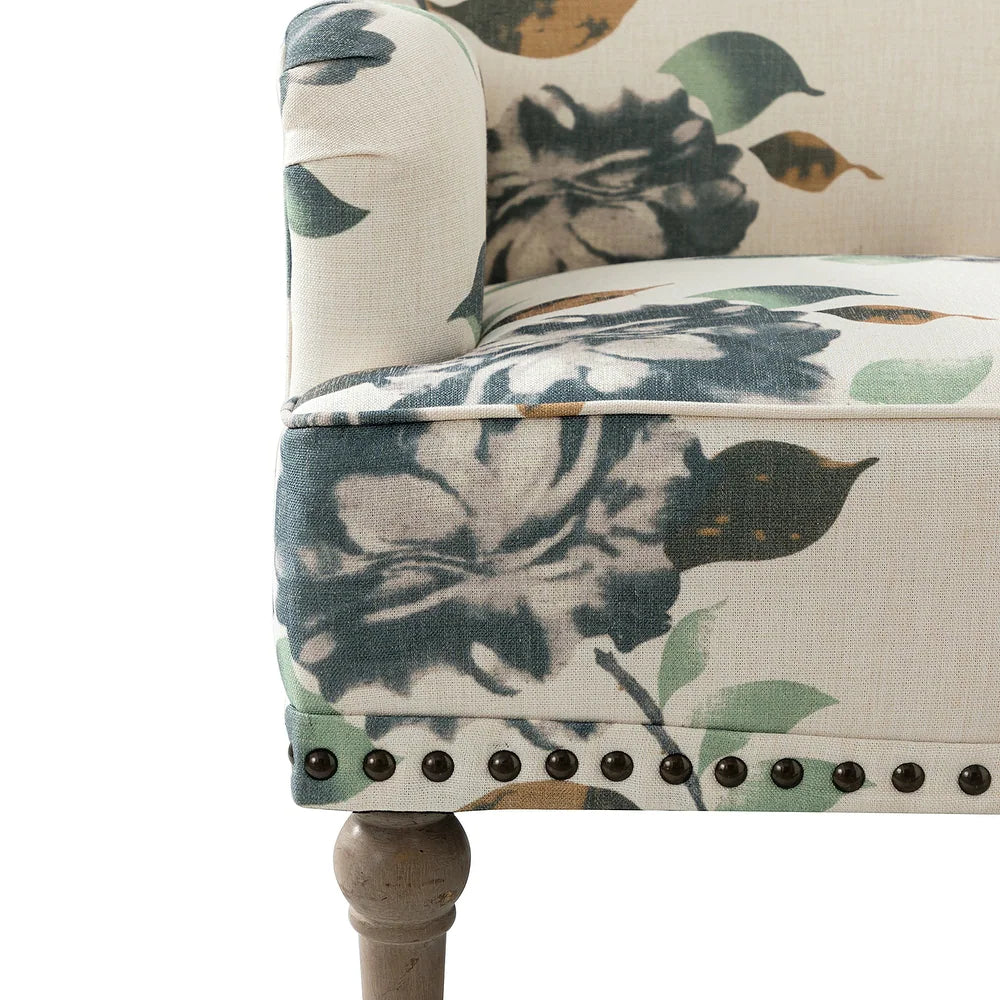 Geltrude Traditonal Floral Fabric Design Upholstered Accent Armchair with Turned Legs