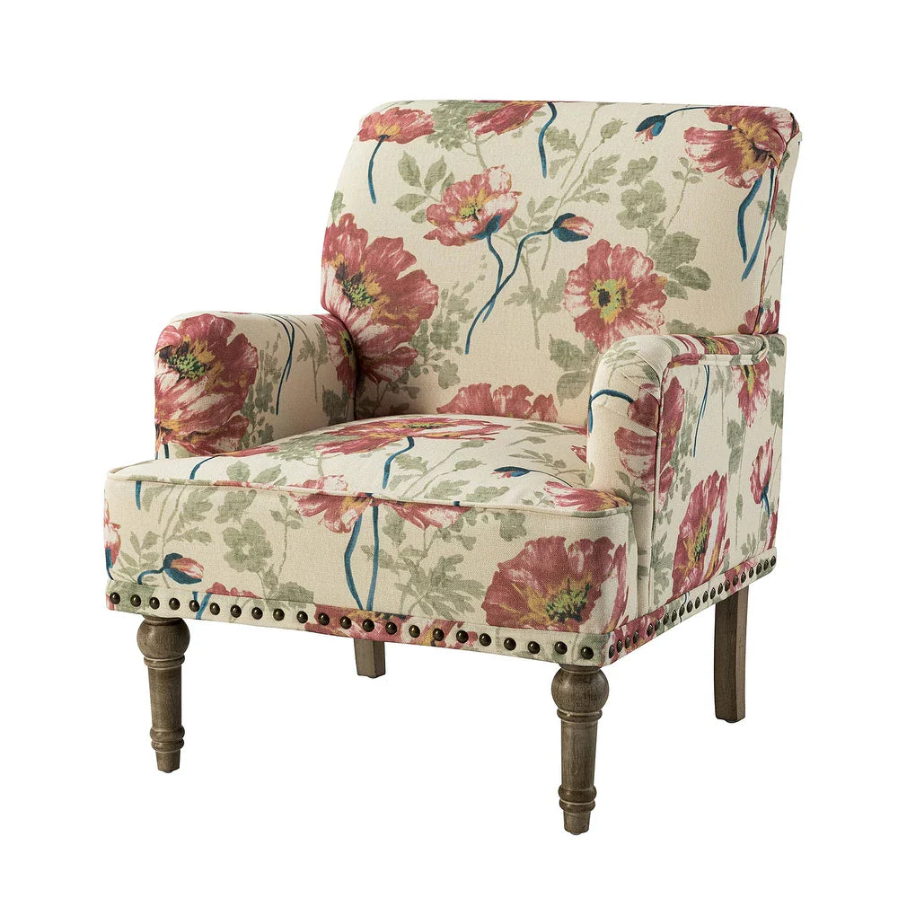 Geltrude Traditonal Floral Fabric Design Upholstered Accent Armchair with Turned Legs