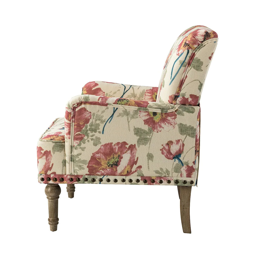 Geltrude Traditonal Floral Fabric Design Upholstered Accent Armchair with Turned Legs