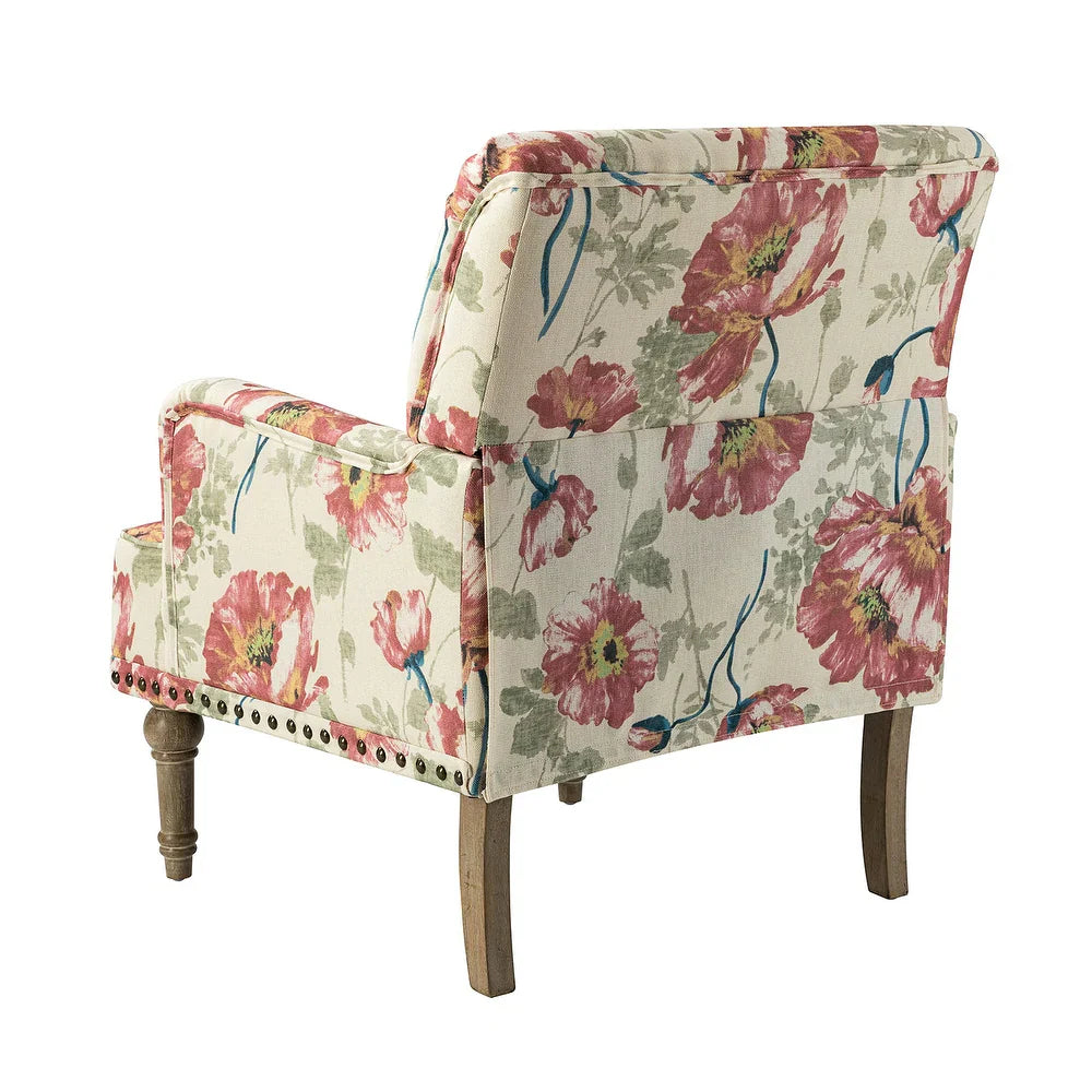 Geltrude Traditonal Floral Fabric Design Upholstered Accent Armchair with Turned Legs