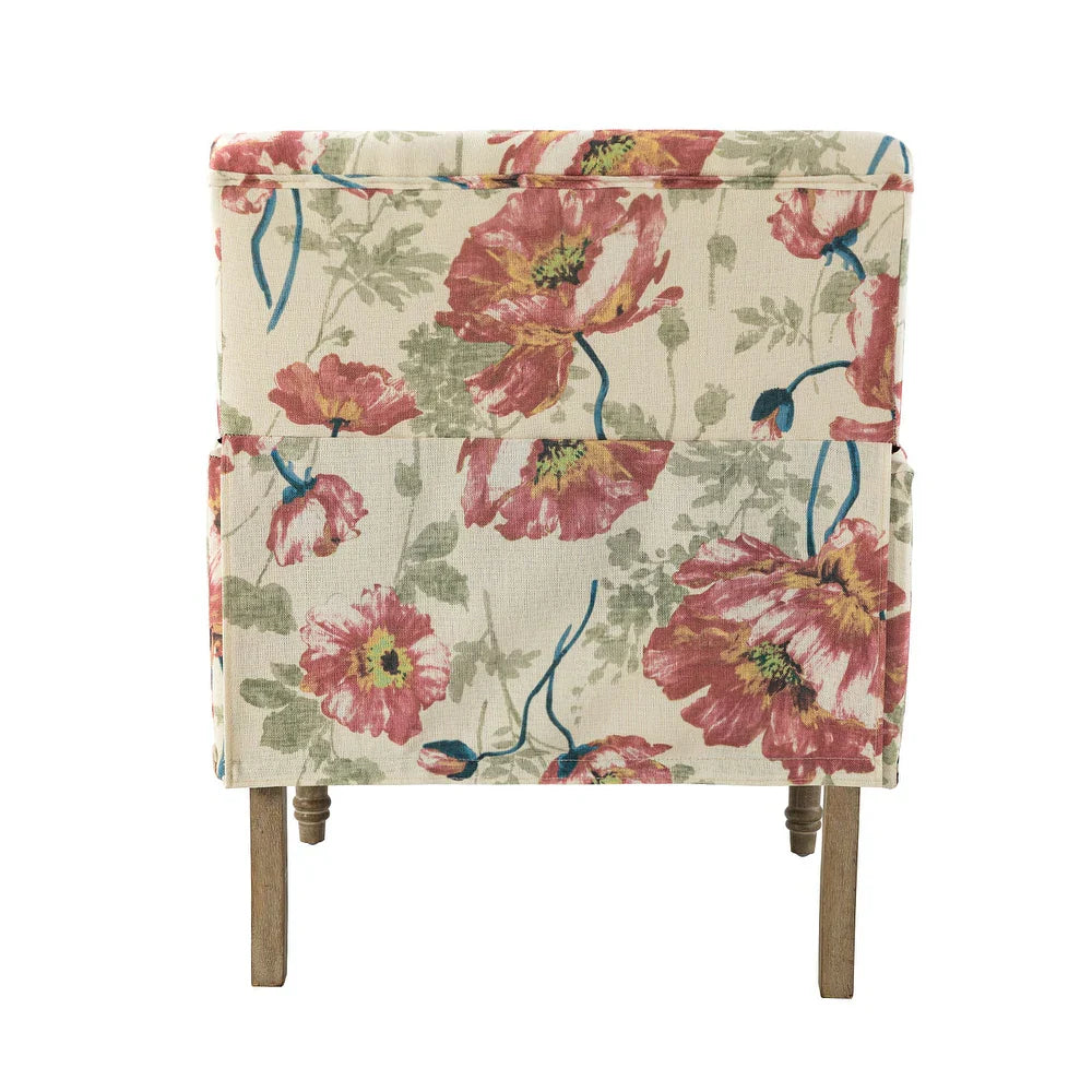 Geltrude Traditonal Floral Fabric Design Upholstered Accent Armchair with Turned Legs