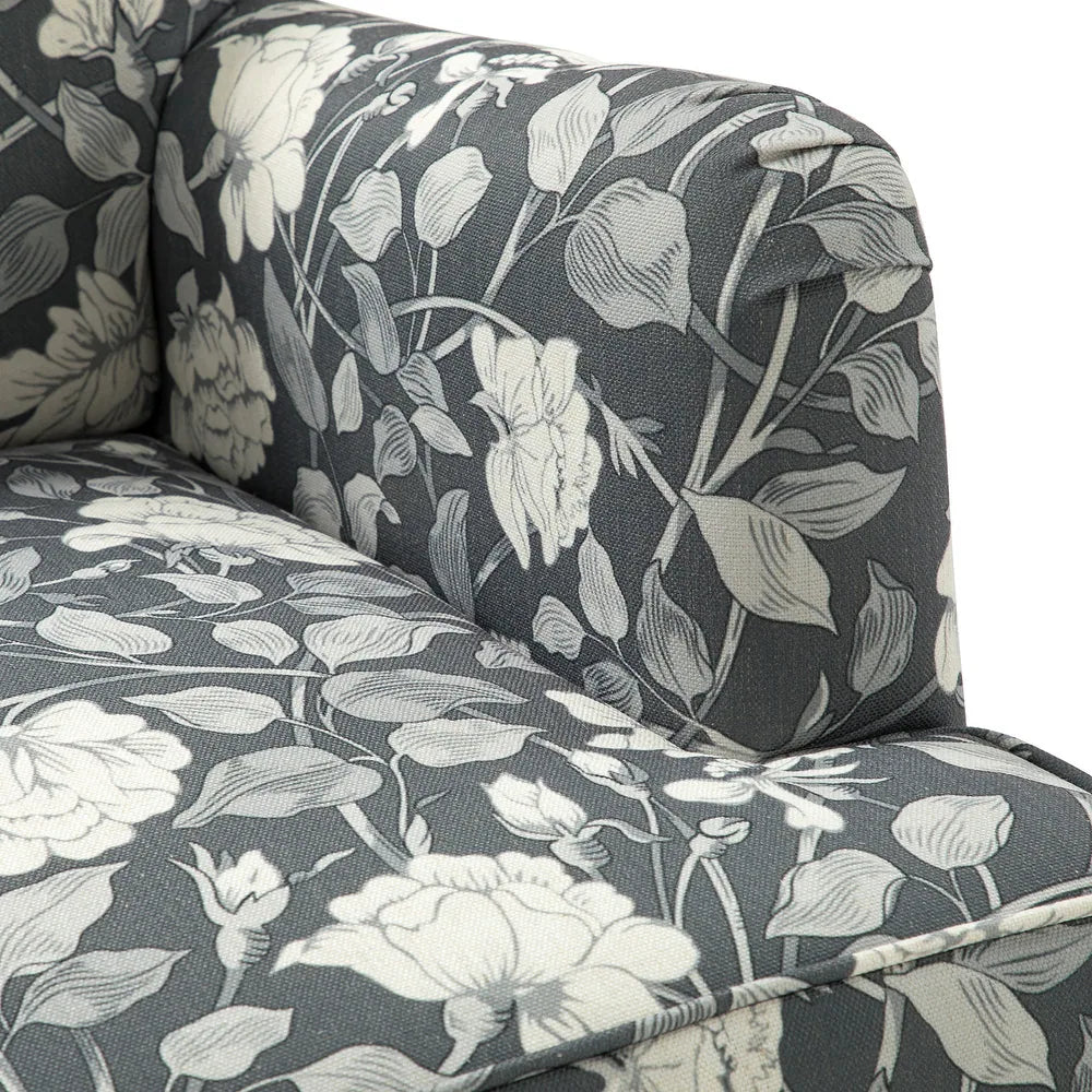 Geltrude Traditonal Floral Fabric Design Upholstered Accent Armchair with Turned Legs