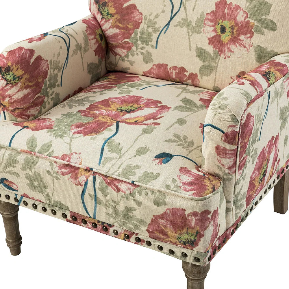 Geltrude Traditonal Floral Fabric Design Upholstered Accent Armchair with Turned Legs