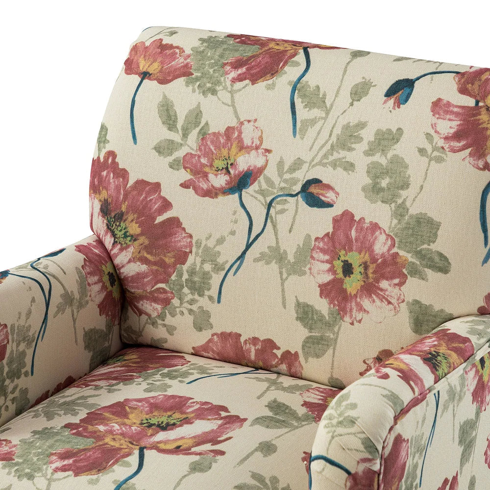 Geltrude Traditonal Floral Fabric Design Upholstered Accent Armchair with Turned Legs