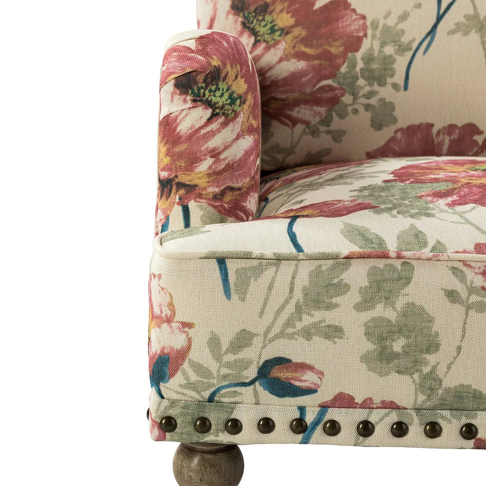 Geltrude Traditonal Floral Fabric Design Upholstered Accent Armchair with Turned Legs