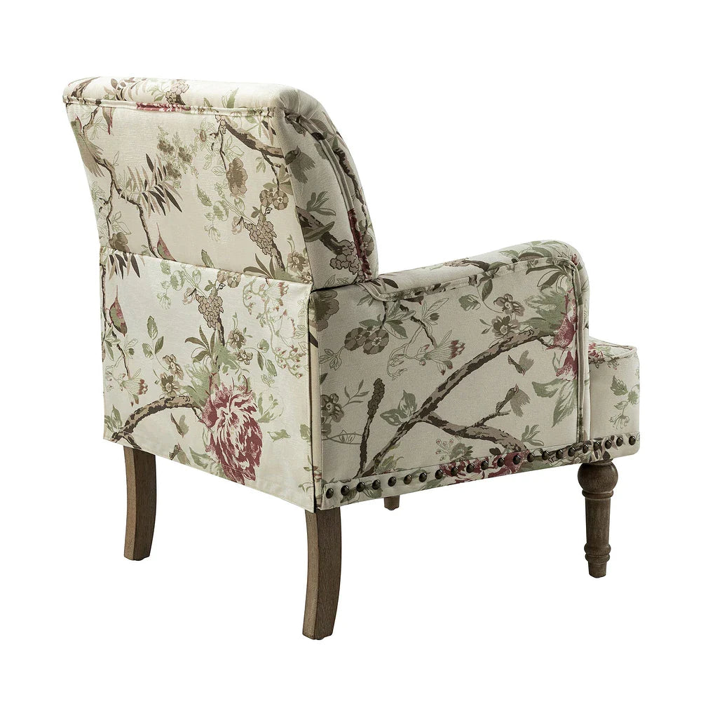 Geltrude Traditonal Floral Fabric Design Upholstered Accent Armchair with Turned Legs