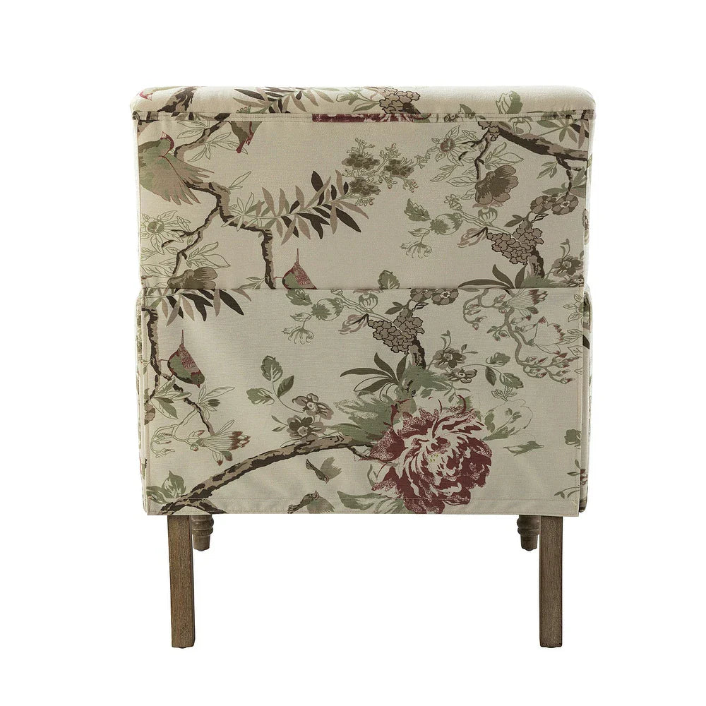 Geltrude Traditonal Floral Fabric Design Upholstered Accent Armchair with Turned Legs