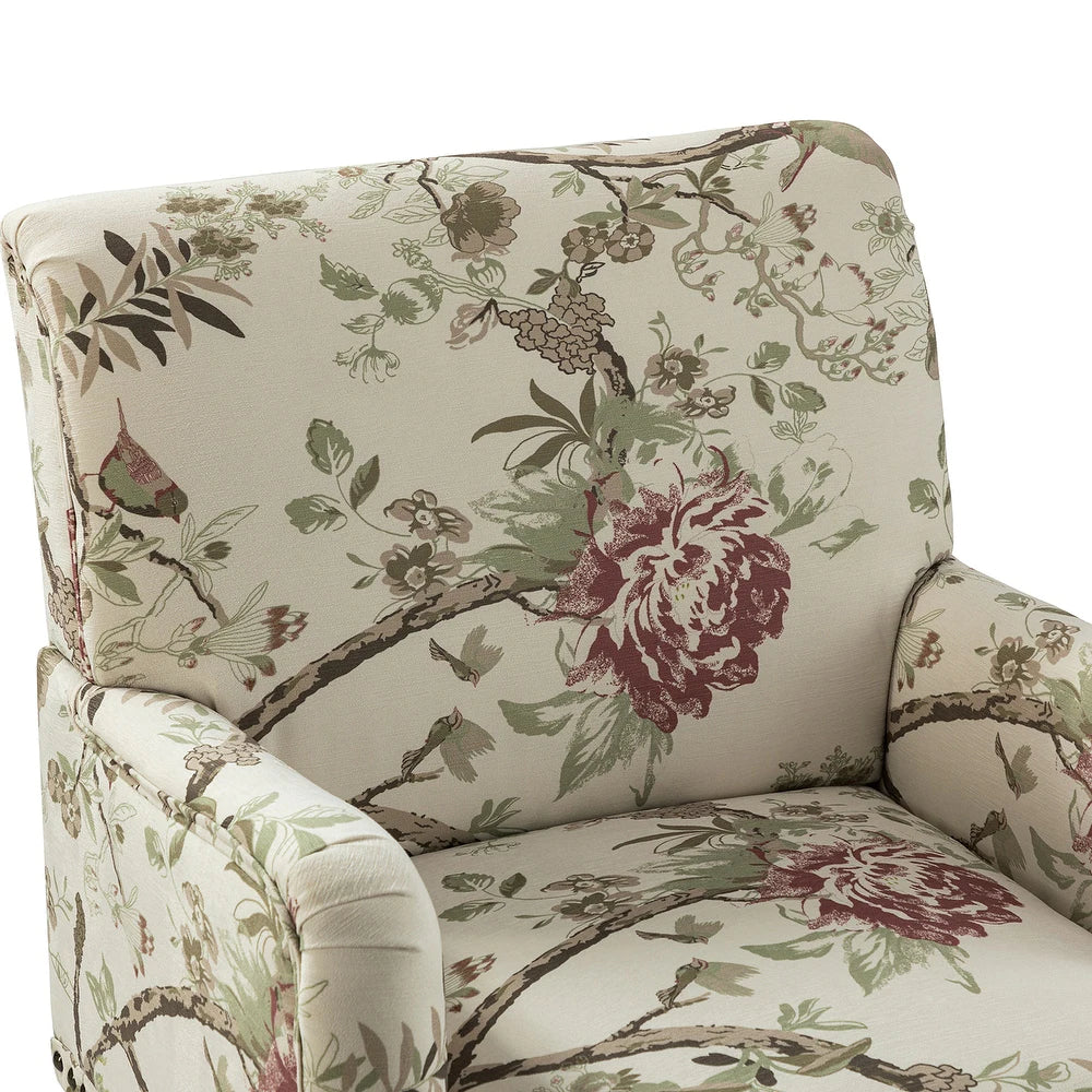 Geltrude Traditonal Floral Fabric Design Upholstered Accent Armchair with Turned Legs