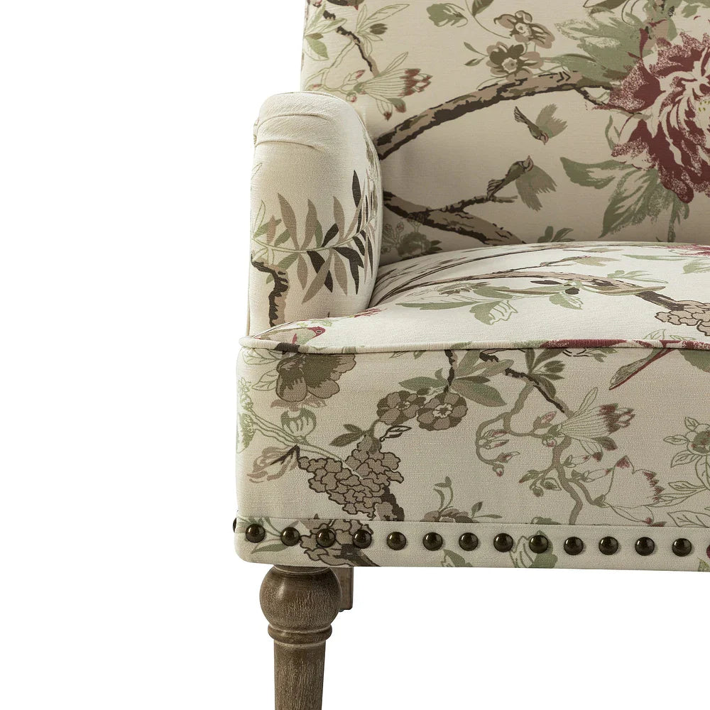 Geltrude Traditonal Floral Fabric Design Upholstered Accent Armchair with Turned Legs