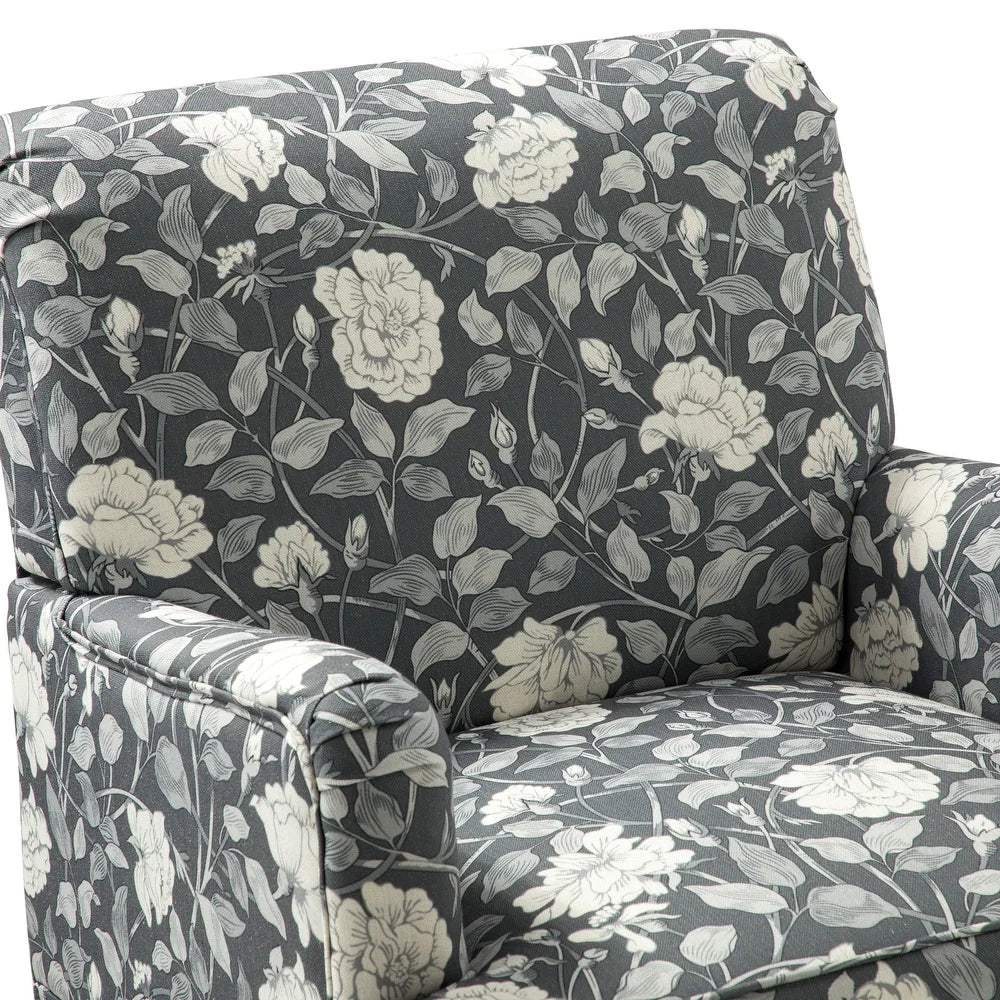 Geltrude Traditonal Floral Fabric Design Upholstered Accent Armchair with Turned Legs