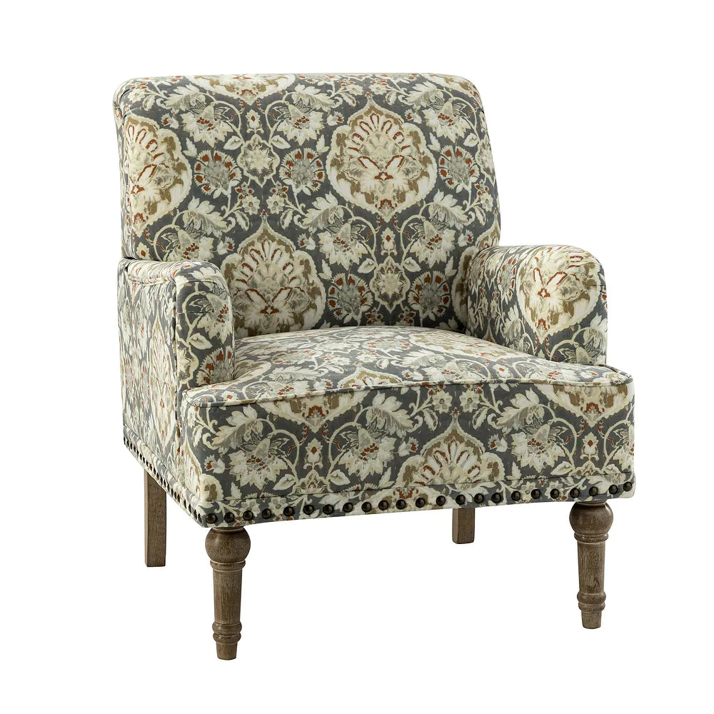 Geltrude Traditonal Floral Fabric Design Upholstered Accent Armchair with Turned Legs