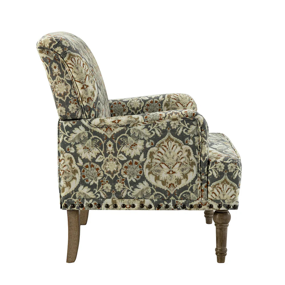 Geltrude Traditonal Floral Fabric Design Upholstered Accent Armchair with Turned Legs