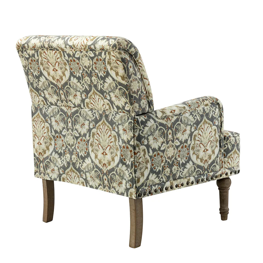 Geltrude Traditonal Floral Fabric Design Upholstered Accent Armchair with Turned Legs