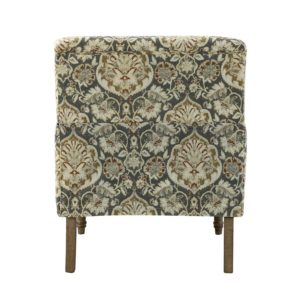 Geltrude Traditonal Floral Fabric Design Upholstered Accent Armchair with Turned Legs