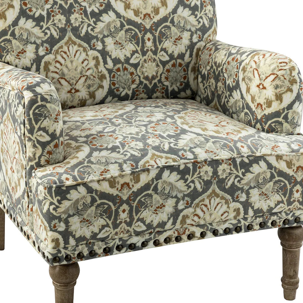 Geltrude Traditonal Floral Fabric Design Upholstered Accent Armchair with Turned Legs