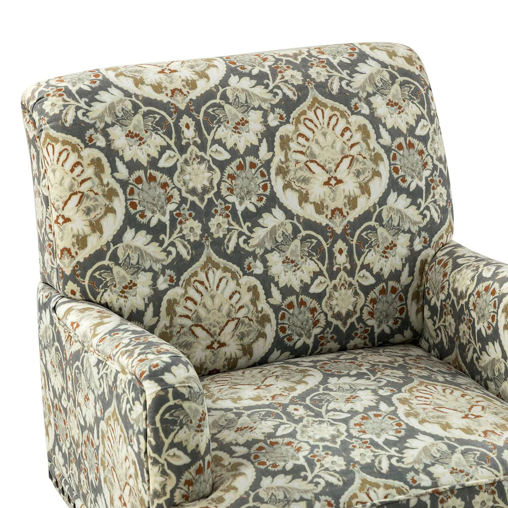 Geltrude Traditonal Floral Fabric Design Upholstered Accent Armchair with Turned Legs