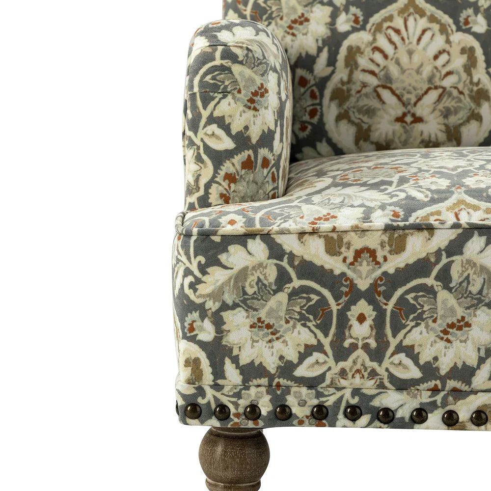 Geltrude Traditonal Floral Fabric Design Upholstered Accent Armchair with Turned Legs