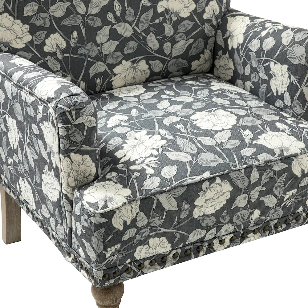 Geltrude Traditonal Floral Fabric Design Upholstered Accent Armchair with Turned Legs