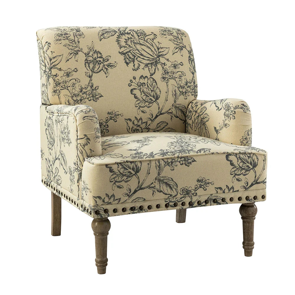 Geltrude Traditonal Floral Fabric Design Upholstered Accent Armchair with Turned Legs