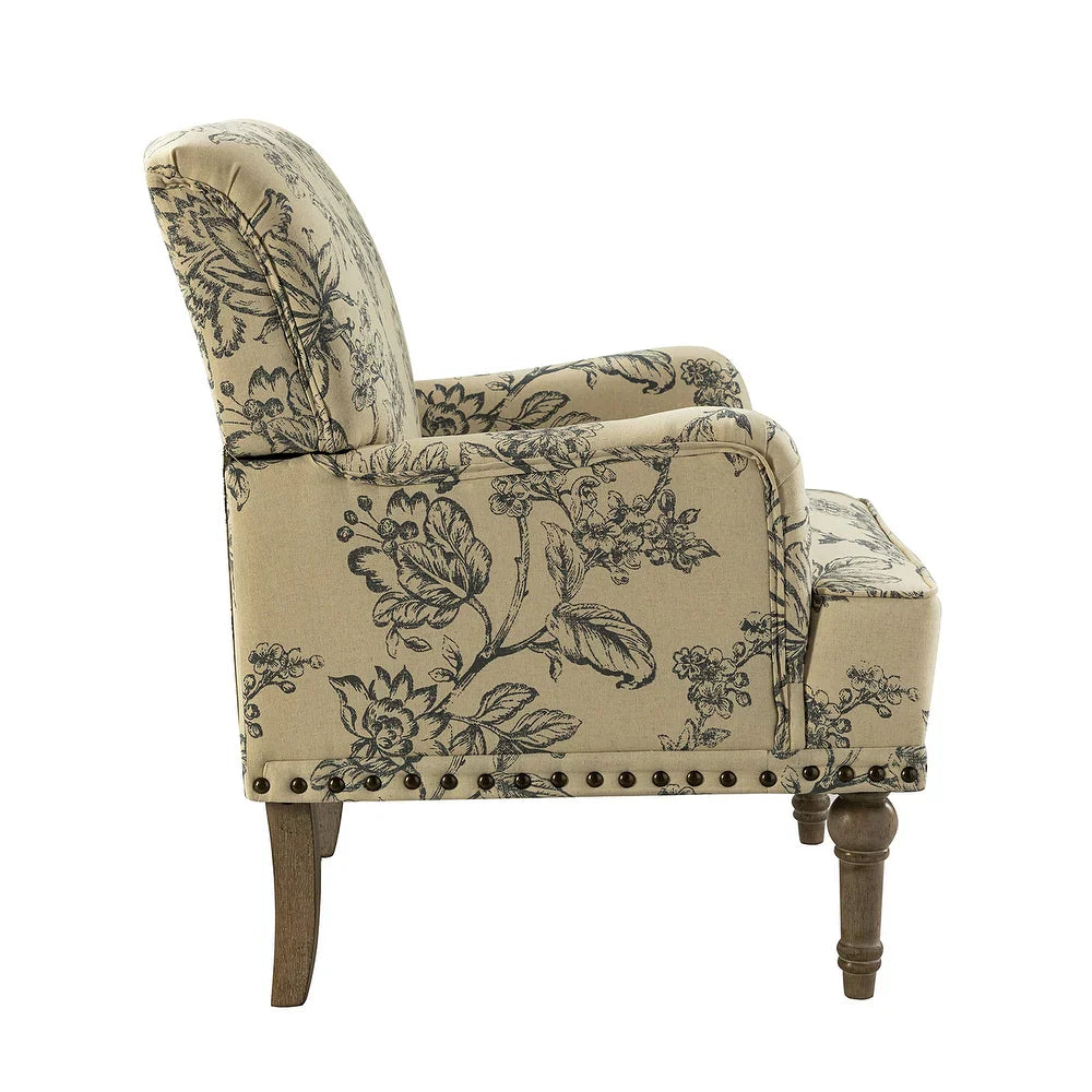 Geltrude Traditonal Floral Fabric Design Upholstered Accent Armchair with Turned Legs