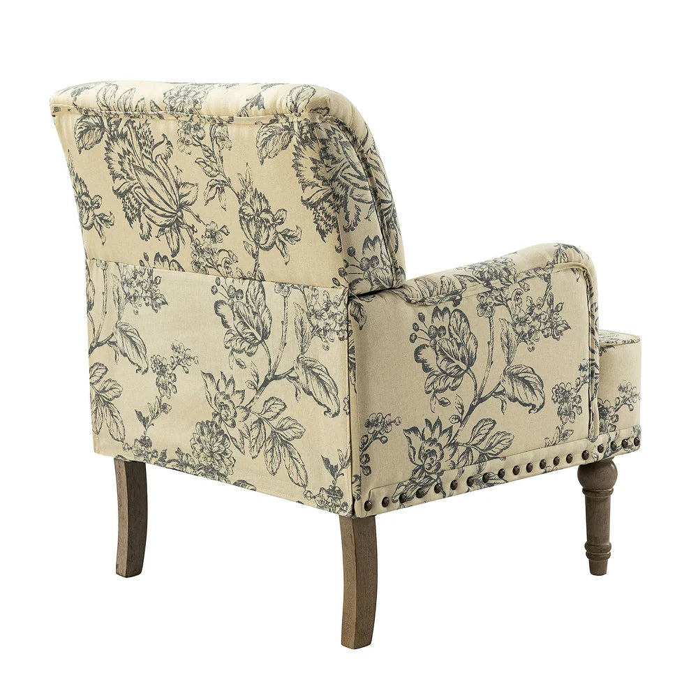 Geltrude Traditonal Floral Fabric Design Upholstered Accent Armchair with Turned Legs