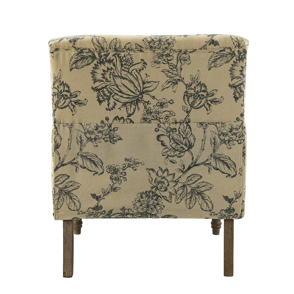 Geltrude Traditonal Floral Fabric Design Upholstered Accent Armchair with Turned Legs