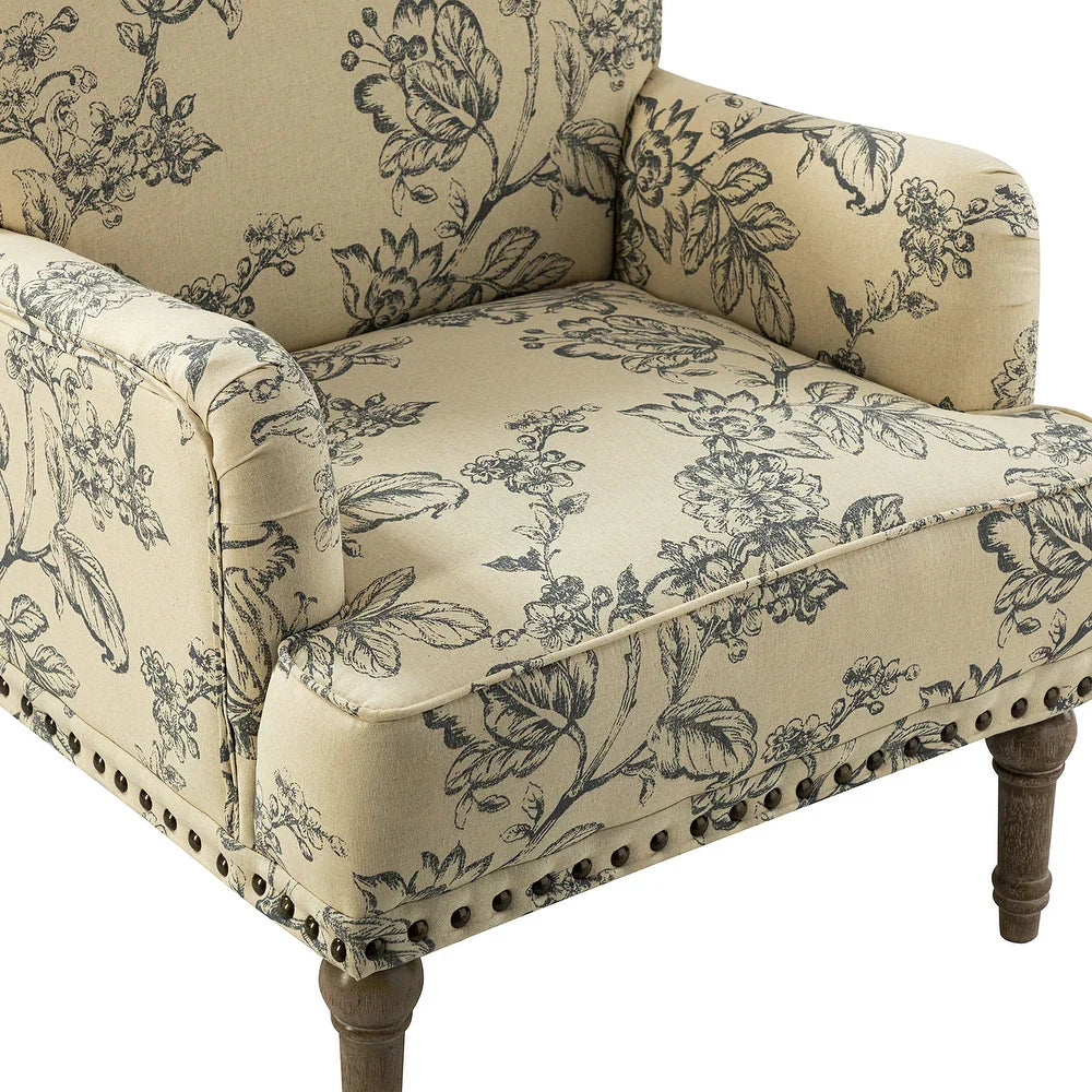 Geltrude Traditonal Floral Fabric Design Upholstered Accent Armchair with Turned Legs