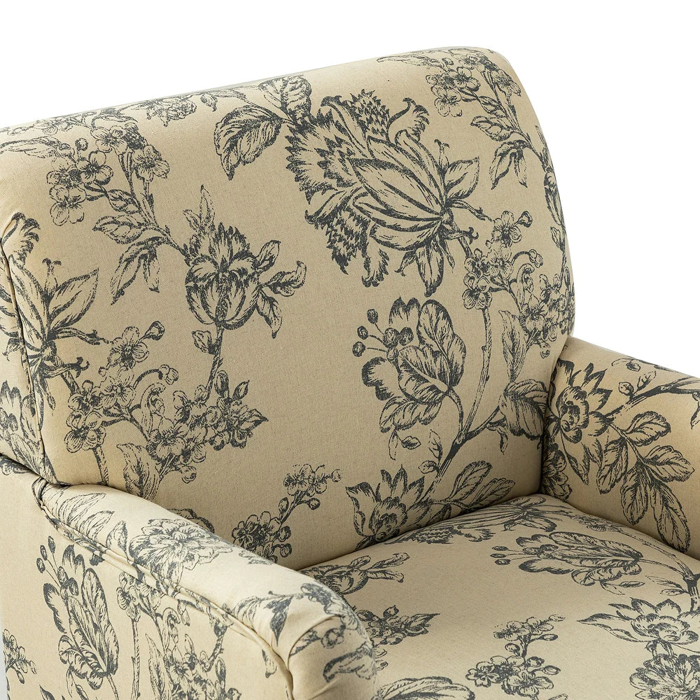 Geltrude Traditonal Floral Fabric Design Upholstered Accent Armchair with Turned Legs