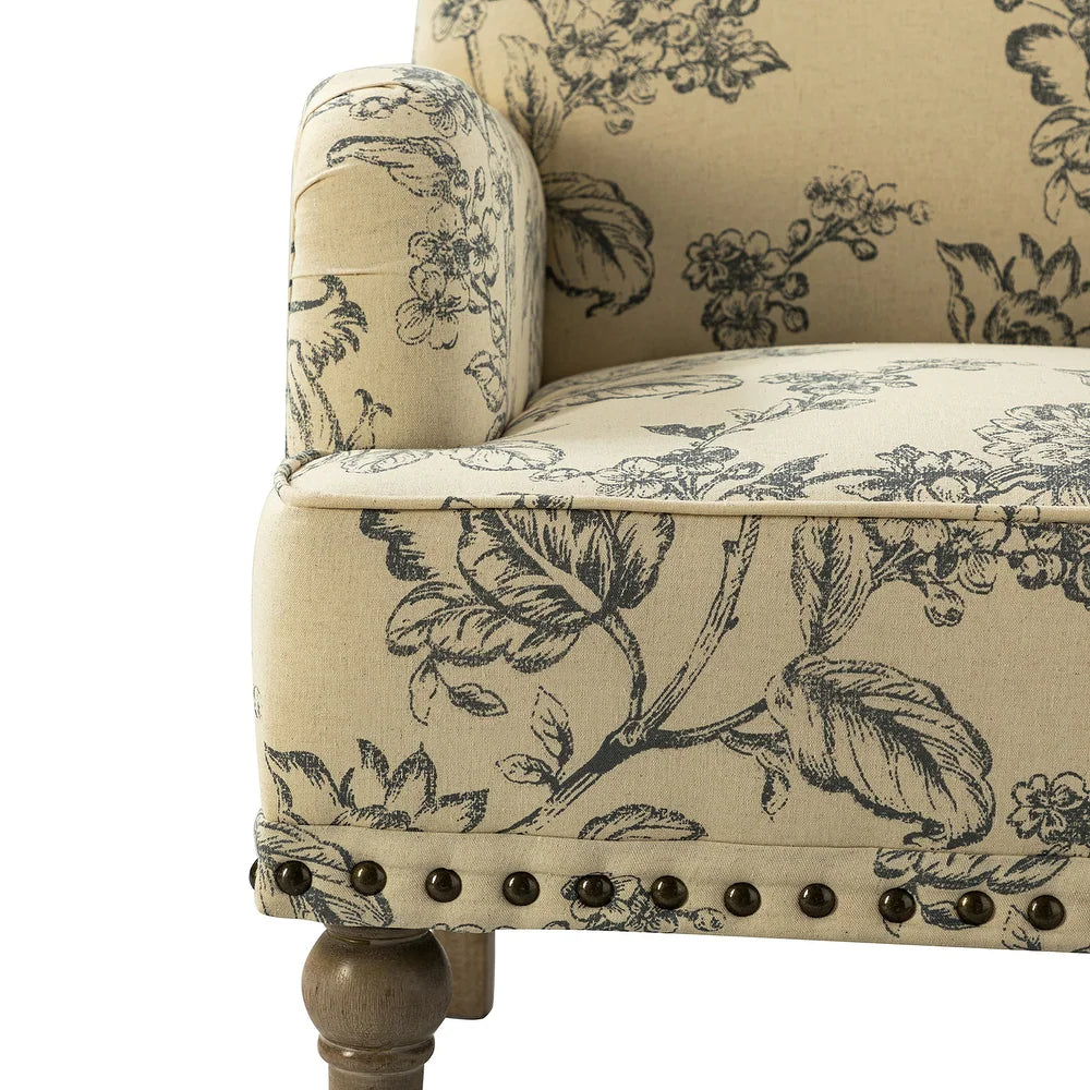 Geltrude Traditonal Floral Fabric Design Upholstered Accent Armchair with Turned Legs