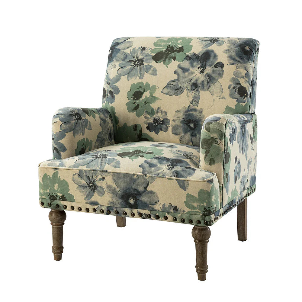 Geltrude Traditonal Floral Fabric Design Upholstered Accent Armchair with Turned Legs