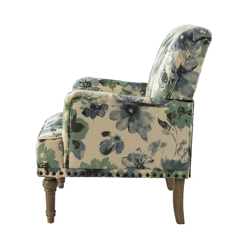 Geltrude Traditonal Floral Fabric Design Upholstered Accent Armchair with Turned Legs