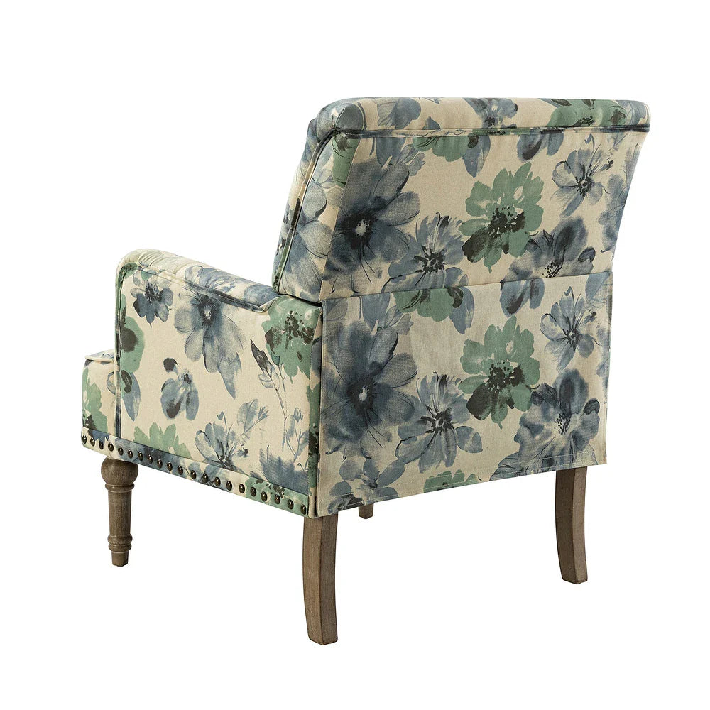 Geltrude Traditonal Floral Fabric Design Upholstered Accent Armchair with Turned Legs