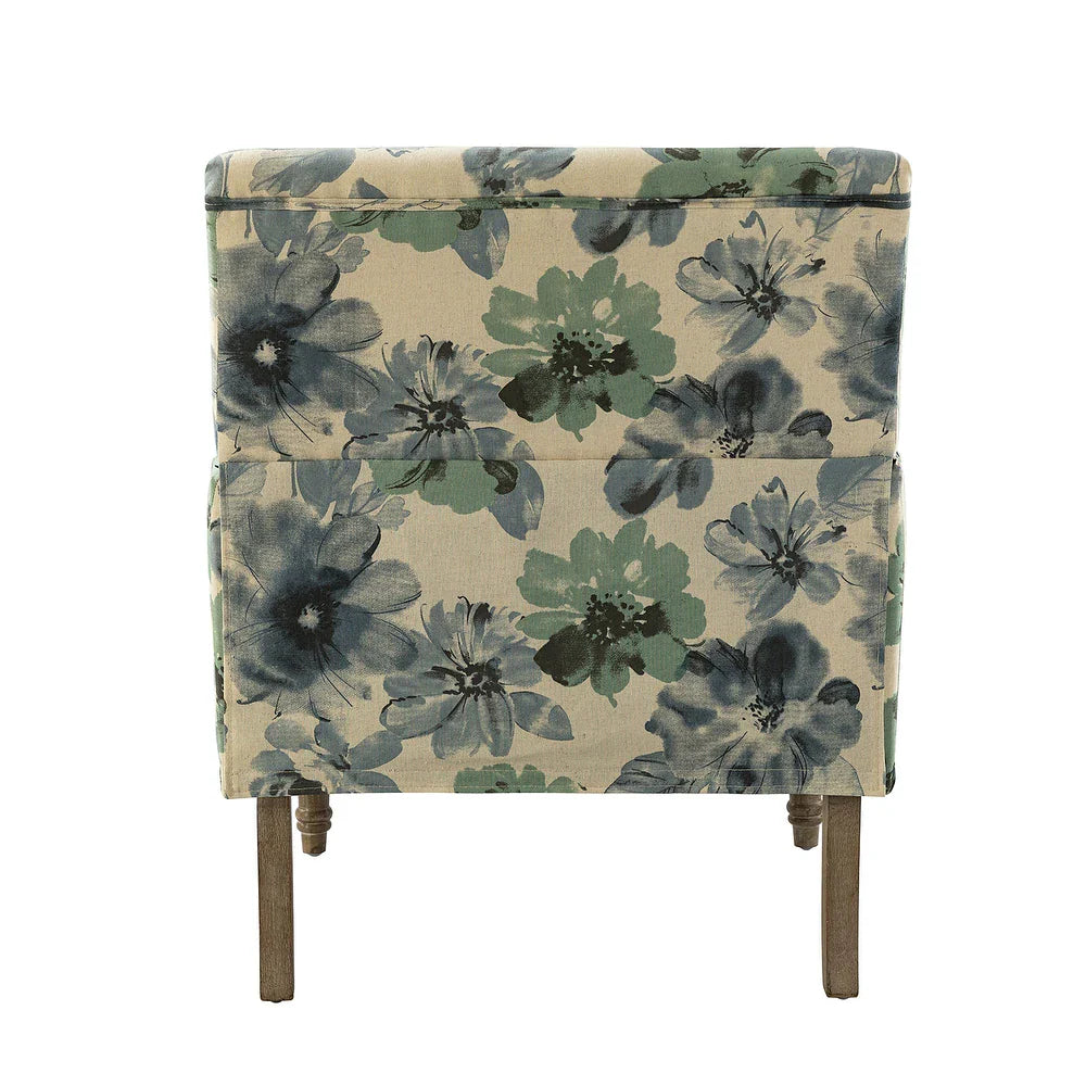 Geltrude Traditonal Floral Fabric Design Upholstered Accent Armchair with Turned Legs