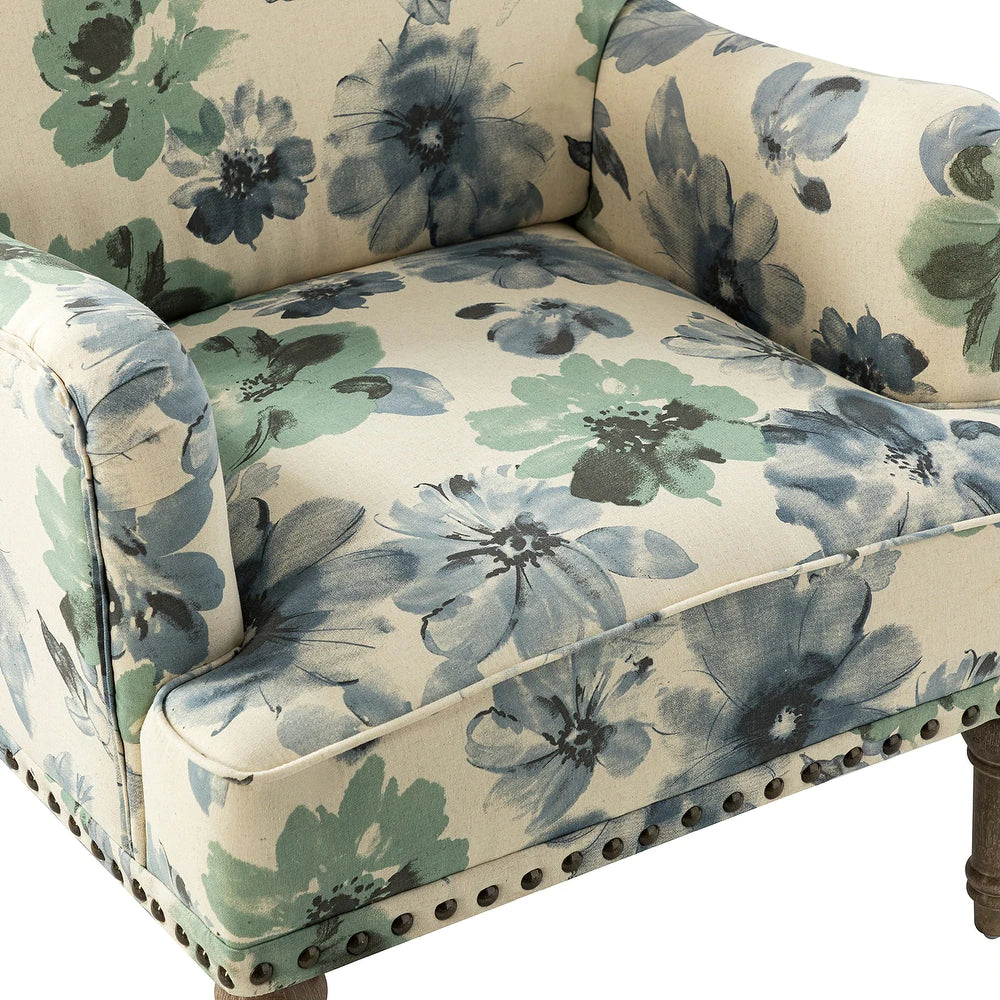 Geltrude Traditonal Floral Fabric Design Upholstered Accent Armchair with Turned Legs