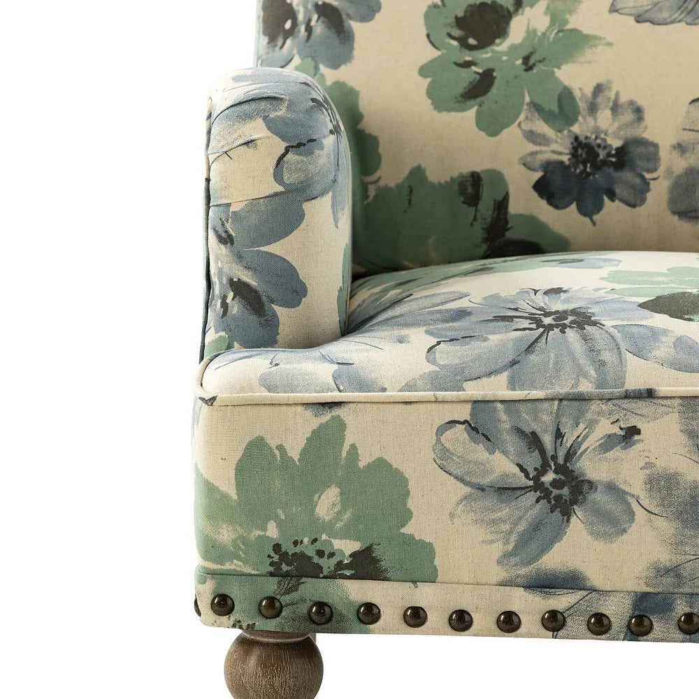 Geltrude Traditonal Floral Fabric Design Upholstered Accent Armchair with Turned Legs