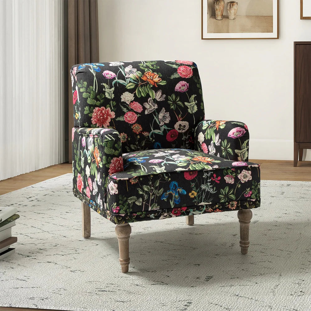 Geltrude Traditonal Floral Fabric Design Upholstered Accent Armchair with Turned Legs