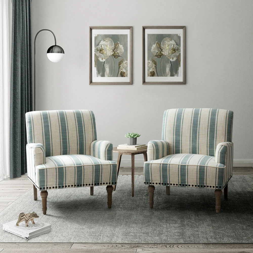 Geltrude Classic Upholstered Striped Armchair With Nailhead Trim Set of 2