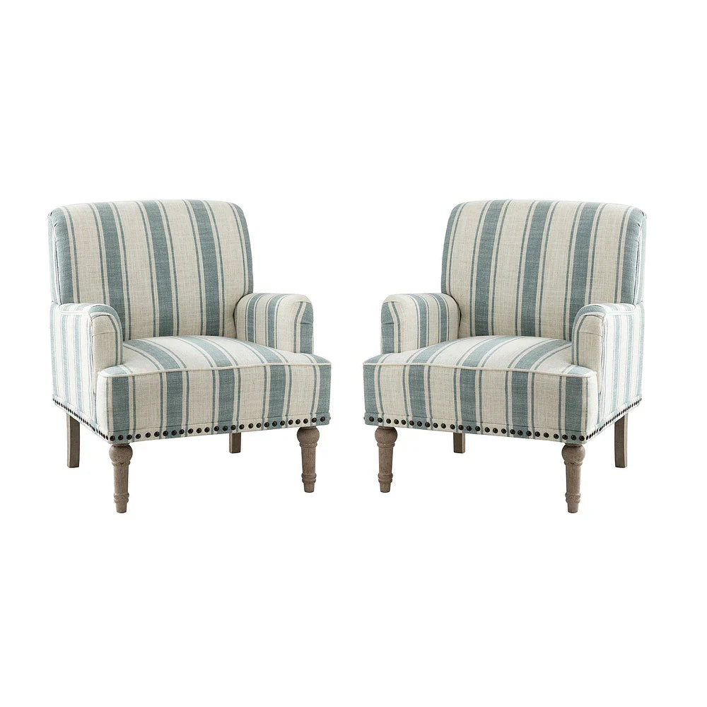 Geltrude Classic Upholstered Striped Armchair With Nailhead Trim Set of 2