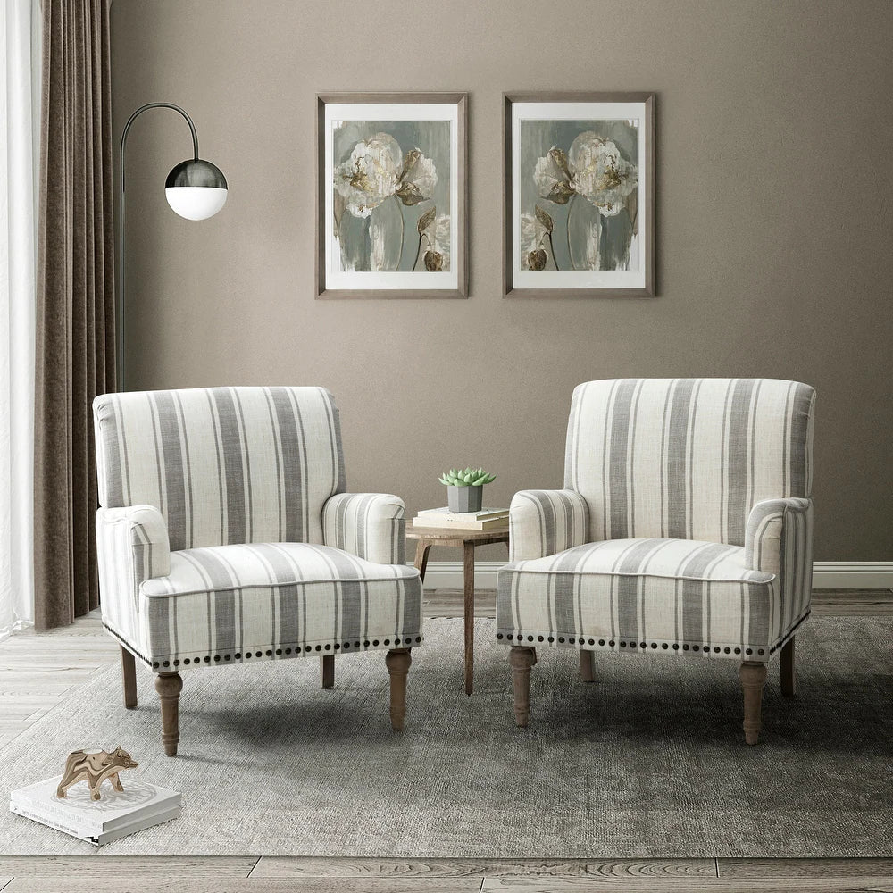 Geltrude Classic Upholstered Striped Armchair With Nailhead Trim Set of 2