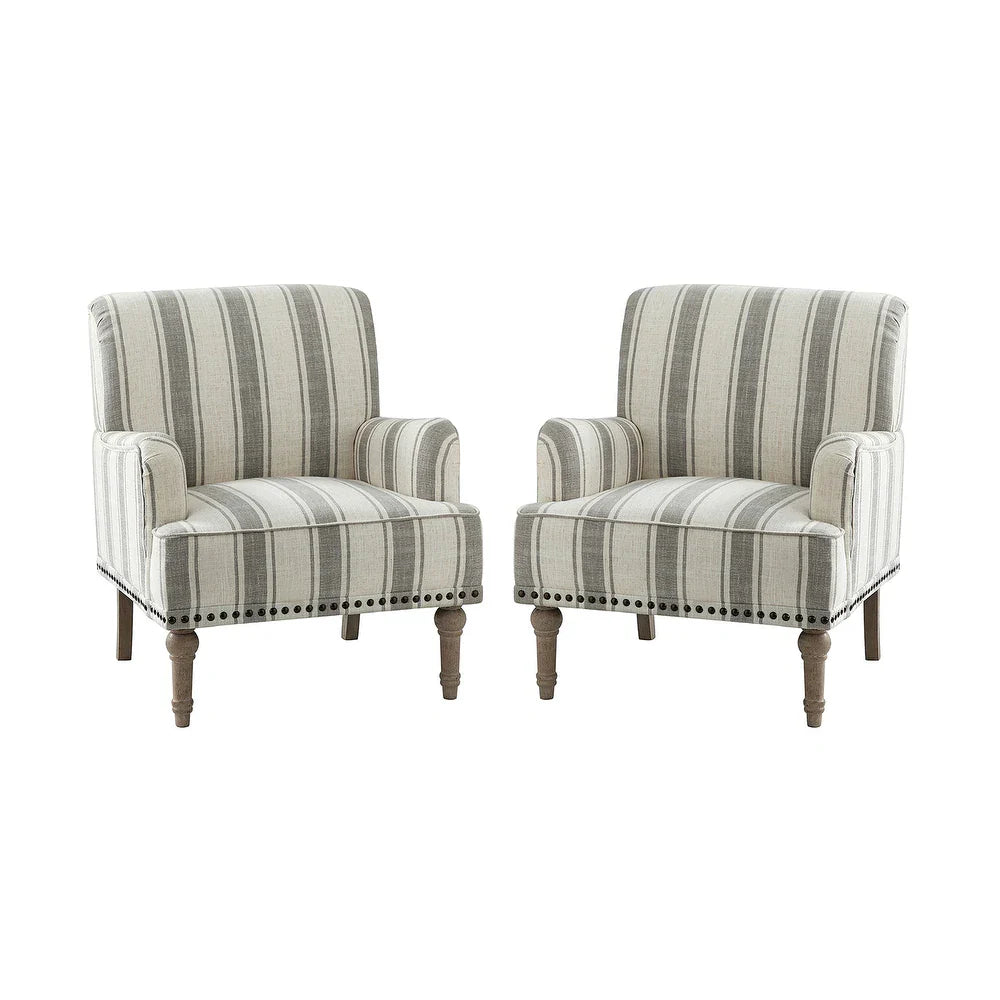 Geltrude Classic Upholstered Striped Armchair With Nailhead Trim Set of 2